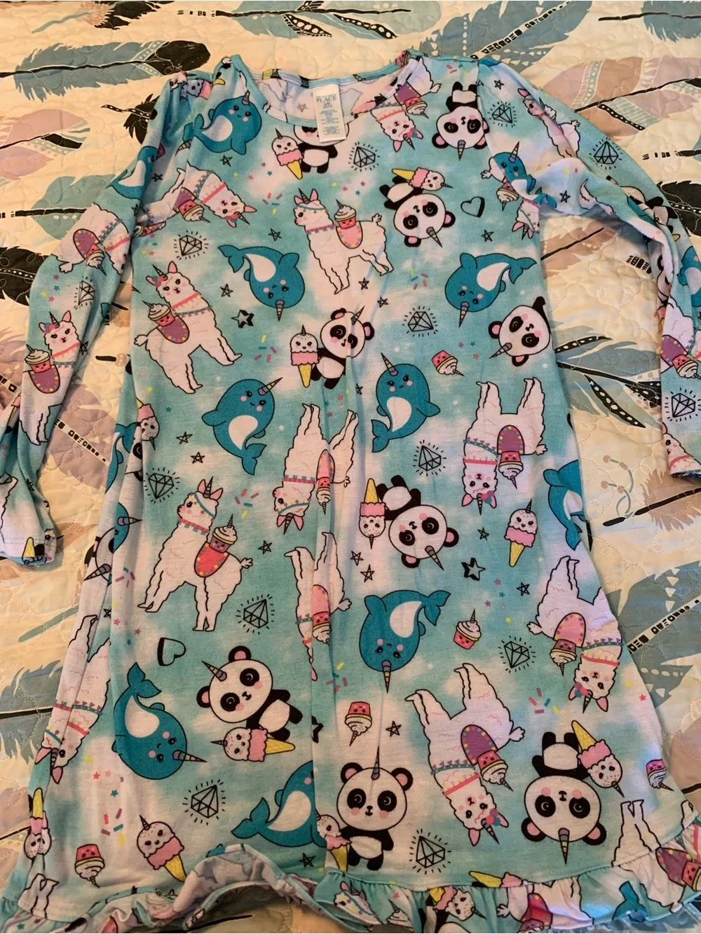Girls Long Sleeve Pink & Blue Nightgown Set